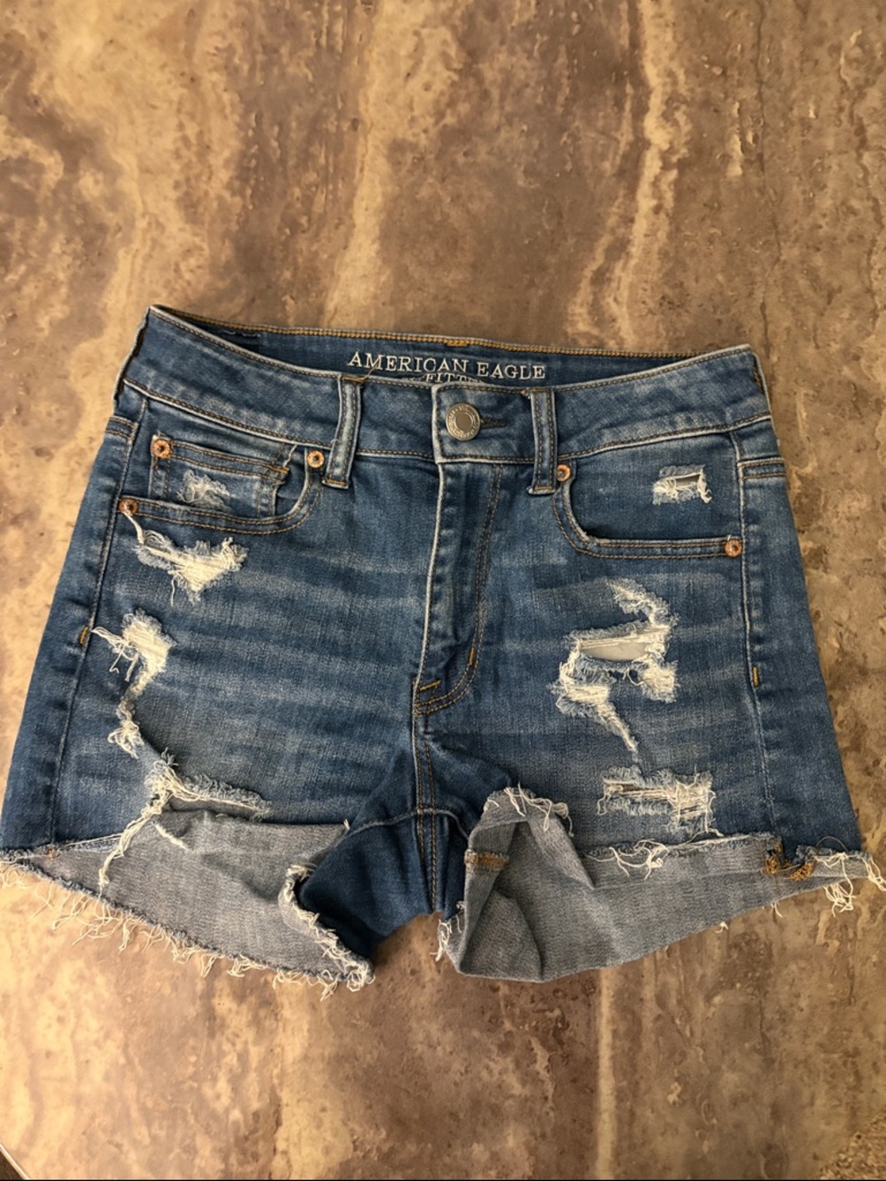 American Eagle Outfitters Distressed Dark Blue Denim Cutoff Shorts